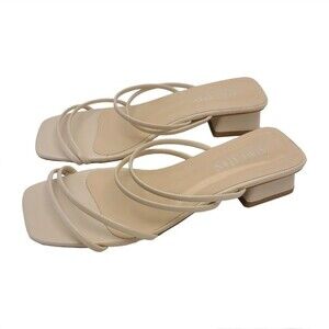 Shein Beige Open Toe Block Heeled Strappy Mule Womens Sandals 9